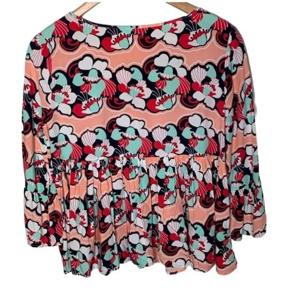 Crown and Ivy Top Womens Small Shirt Blouse Floral Peasant Boho Coral Pink Work - Picture 5 of 11